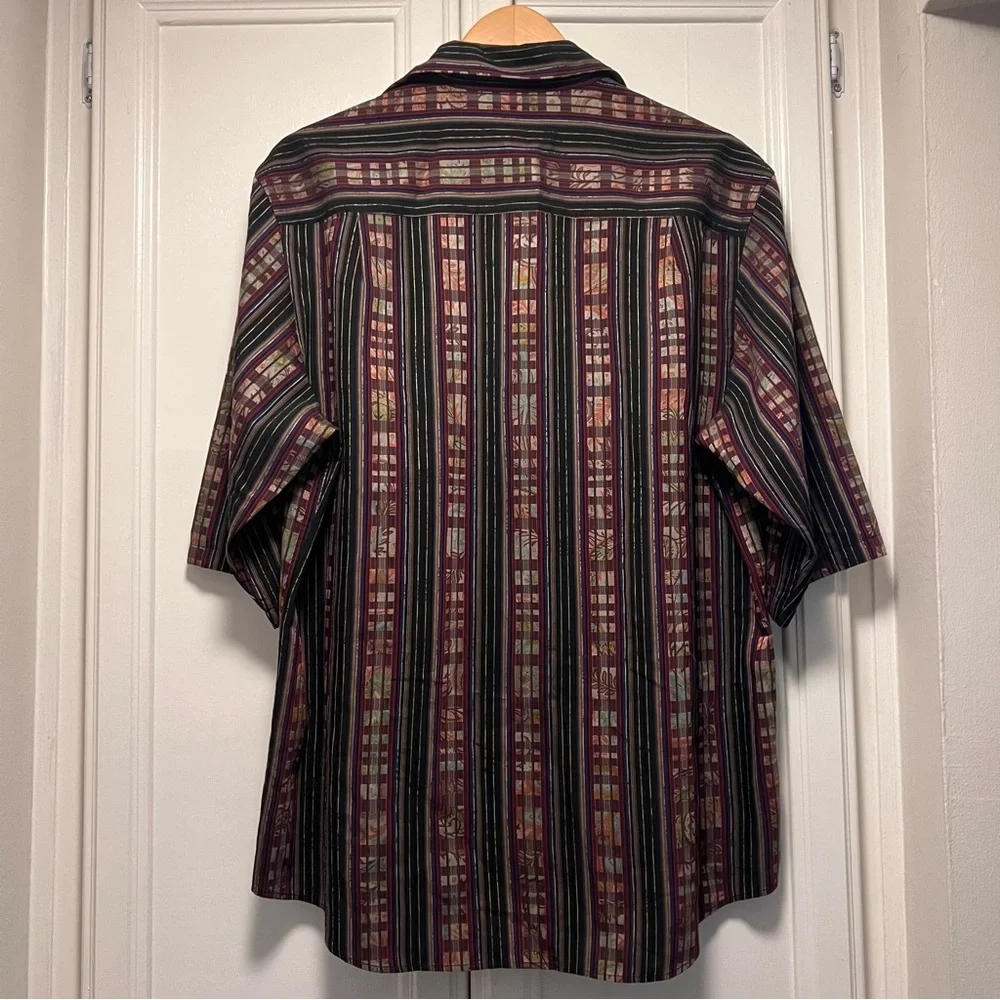 Jhane Barnes Vintage Abstract Dark Colors Stripe Button Up Shirt Men’s Sz Large - Picture 3 of 3